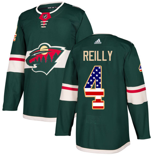Adidas Wild #4 Mike Reilly Green Home Authentic USA Flag Stitched Youth NHL Jersey